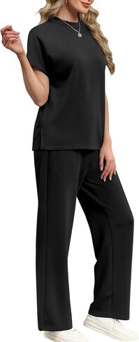 XIEERDUO Women's Side Slit Lounge Sets 2 Piece Travel Outfits Wide Leg Loungewear Fashion Mock Neck Tracksuits S-3XL in Saudi Arabia