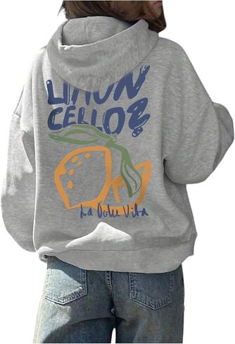 SweatyRocks Women's Lemon Letter Graphic Sweatshirts Casual Thermal Lined Hoodie Pullovers in Saudi Arabia