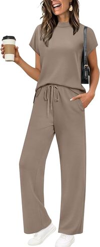 XIEERDUO Women's Side Slit Lounge Sets 2 Piece Travel Outfits Wide Leg Loungewear Fashion Mock Neck Tracksuits S-3XL in Saudi Arabia