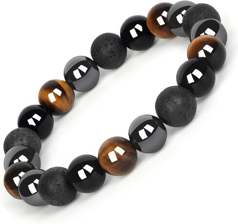 2Pcs Tigers Eye Bracelets Men Women-Tiger Eyes Black Tourmaline Obsidian Hematite Lava Chakra Beaded Bracelets Men Women- Crystal Anxiety Bracelets for Women Men Dad Mom Son Daughter Friends in Saudi Arabia