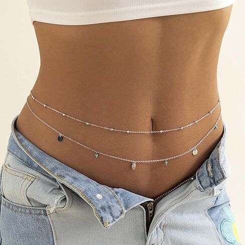 YONAMIX Silver Waist Beads Chain Turquoise Belly Chains for Women in Saudi Arabia