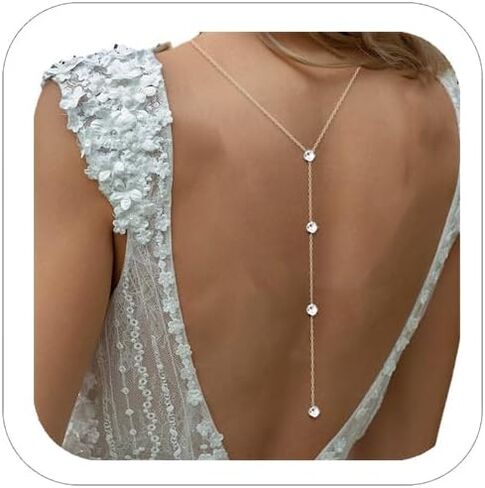 Rhinestone Back Chain for Backlesss Dress Crysatl Backdrop Gold Dainty Chain Women Bridal Wedding Back Necklace Summer Beach Body Jewelry in Saudi Arabia