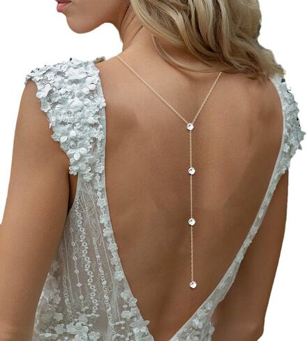 Rhinestone Back Chain for Backlesss Dress Crysatl Backdrop Gold Dainty Chain Women Bridal Wedding Back Necklace Summer Beach Body Jewelry in Saudi Arabia
