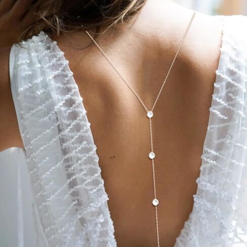 Rhinestone Back Chain for Backlesss Dress Crysatl Backdrop Gold Dainty Chain Women Bridal Wedding Back Necklace Summer Beach Body Jewelry in Saudi Arabia
