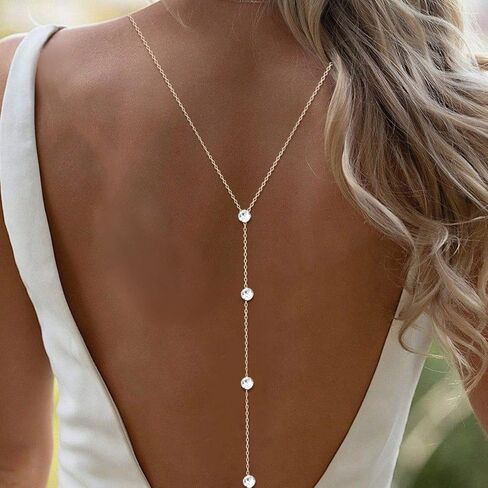 Rhinestone Back Chain for Backlesss Dress Crysatl Backdrop Gold Dainty Chain Women Bridal Wedding Back Necklace Summer Beach Body Jewelry in Saudi Arabia