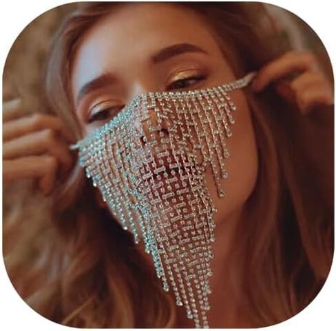 Rhinestone Tassel Face Chain Prom Mask Rave Crystal Fringe Veil Face Jewelry for Women Masquerade Wedding Bridal in Saudi Arabia