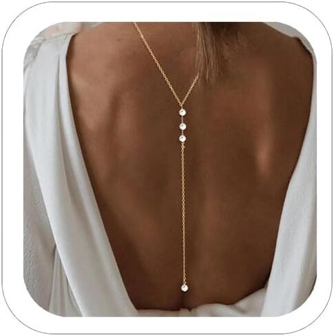 Rhinestone Back Chain for Backlesss Dress Crysatl Backdrop Gold Dainty Chain Women Bridal Wedding Back Necklace Summer Beach Body Jewelry in Saudi Arabia