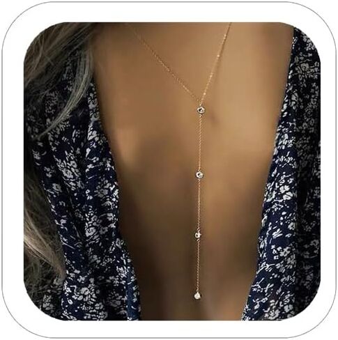 Rhinestone Back Chain for Backlesss Dress Crysatl Backdrop Gold Dainty Chain Women Bridal Wedding Back Necklace Summer Beach Body Jewelry in Saudi Arabia