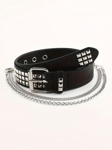 Punk Belt with Chain for Women Men Leather Chain Belt Body Chains Belts Silver Waist Metal Jean Pants Chains Belts Punk Hiphop Outfit Gothic Goth Accessories Party Club Music Festival Accessories in Saudi Arabia