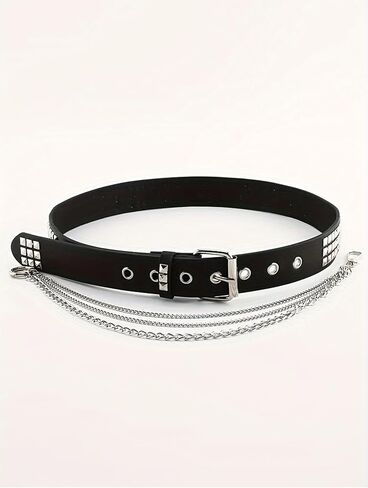 Punk Belt with Chain for Women Men Leather Chain Belt Body Chains Belts Silver Waist Metal Jean Pants Chains Belts Punk Hiphop Outfit Gothic Goth Accessories Party Club Music Festival Accessories in Saudi Arabia