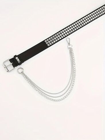 Punk Belt with Chain for Women Men Leather Chain Belt Body Chains Belts Silver Waist Metal Jean Pants Chains Belts Punk Hiphop Outfit Gothic Goth Accessories Party Club Music Festival Accessories in Saudi Arabia