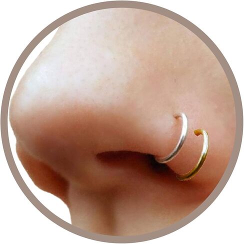 Set of 3 Fake Clip On Nose Rings 20g - Gold, Rose Gold and Silver Tone Tiny Faux Piercing Hoops - No Piercing Needed in Saudi Arabia