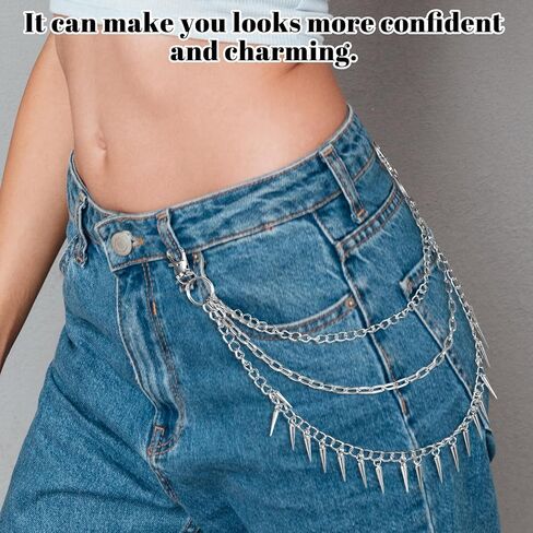 Jean Chains for Women, Goth Layered Pants Chain Wallet Chains Punk Rivet Belt Chain Hip Hop Style Accessories for Women and Men Jewelry in Saudi Arabia