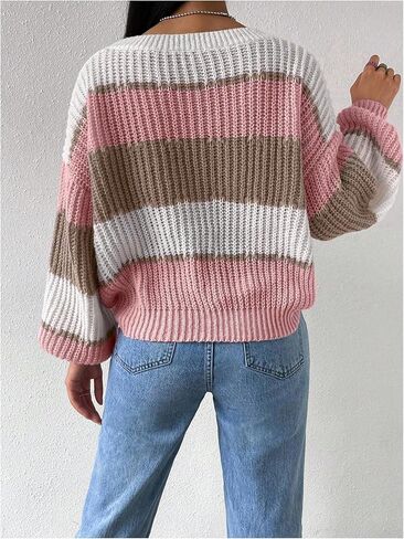 MakeMeChic Women's Striped Sweater Color Block Crewneck Casual Loose Soft Knit Christmas Sweater Pullover Tops in Saudi Arabia