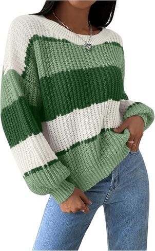 MakeMeChic Women's Striped Sweater Color Block Crewneck Casual Loose Soft Knit Christmas Sweater Pullover Tops in Saudi Arabia