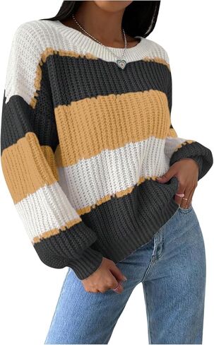 MakeMeChic Women's Striped Sweater Color Block Crewneck Casual Loose Soft Knit Christmas Sweater Pullover Tops in Saudi Arabia