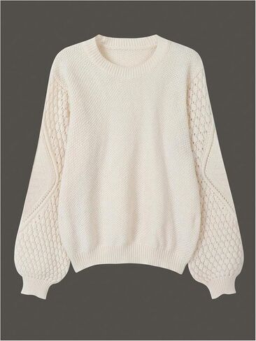 Women's Crochet Sweaters Crewneck Long Sleeve Knit Tops Pullover Sweaters Fall Jumper Outfits in Saudi Arabia