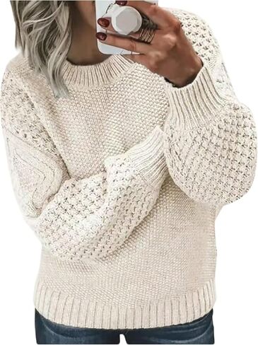 Women's Crochet Sweaters Crewneck Long Sleeve Knit Tops Pullover Sweaters Fall Jumper Outfits in Saudi Arabia