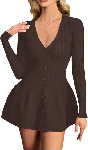 Women's Button Down Peplum Cardigan V Neck Long Sleeve Ribbed Knit Fall Tops in Saudi Arabia
