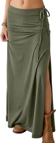 ANRABESS Womens Maxi Skirts High Waisted 2026 Summer Boho Floral Beach Flowy Side Slit Long Skirt with Adjustable Drawstring in Saudi Arabia