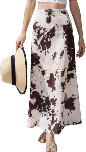 Floerns Women's Cow Print Maxi Skirt Elastic Waist Flowy Going Out Long Skirt in Saudi Arabia