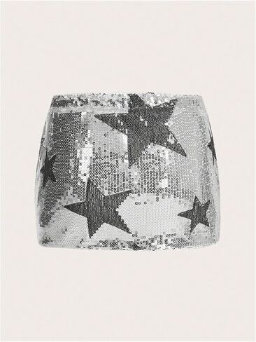 WDIRARA Women's Sparkly Sequin Bodycon Mini Skirt Low Rise Star Graphic Party Club Rave Skirts Silver XL in Saudi Arabia