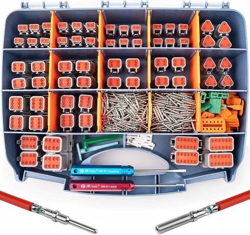 JRREEDY DW4001 DEUTSCH CONNECTOR KIT مع CREMPER - DT ، DTM ، DTP ، DTHD Series Connectors مع Size 12 16 20 جهات اتصال صلبة ، ACT -DT1 Deutsch Crimp Tool للسيارات ، والأسلاك الصناعية ، والأسلاك البحرية in Kuwait