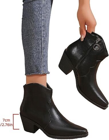 MGGMOKAY Women's Ankle Boots Chunky Heel Short Boot For Women Pointed Toe Western Booties with Zipper Fashion Cowgirl shoes in Saudi Arabia