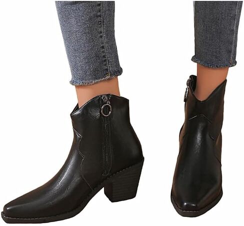 MGGMOKAY Women's Ankle Boots Chunky Heel Short Boot For Women Pointed Toe Western Booties with Zipper Fashion Cowgirl shoes in Saudi Arabia