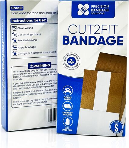 ضمادات لاصقة Cut2Fit - ضمادة قماشية مرنة للعناية بالجروح والإسعافات الأولية، تدوم طويلاً وتسمح بمرور الهواء - حجم مخصص للجروح والخدوش البسيطة، بطول 1 متر (كبير) in Kuwait