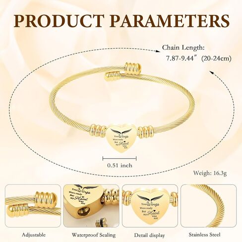 Cremation Jewelry Wing Heart Urn Bracelet for Human Ashes for Women Men Memorial Keepsake Cuff Bangle Bracelet in Saudi Arabia
