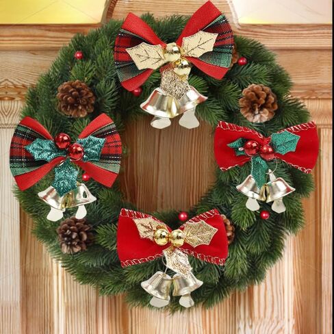 4pcs Christmas Mini Bow Bell Ornament DIY Xmas Tree Wreath Party Festive Home Decoration Bells Pendant,Mixed (3 * 4.5cm) in Saudi Arabia