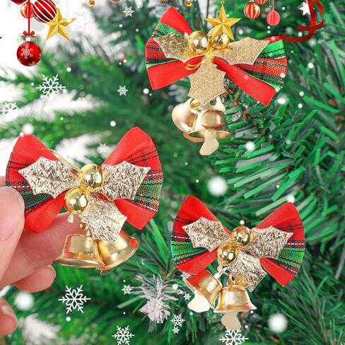 4pcs Christmas Mini Bow Bell Ornament DIY Xmas Tree Wreath Party Festive Home Decoration Bells Pendant,Mixed (3 * 4.5cm) in Saudi Arabia