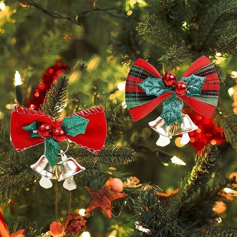 4pcs Christmas Mini Bow Bell Ornament DIY Xmas Tree Wreath Party Festive Home Decoration Bells Pendant,Mixed (3 * 4.5cm) in Saudi Arabia