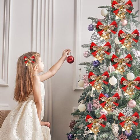 4pcs Christmas Mini Bow Bell Ornament DIY Xmas Tree Wreath Party Festive Home Decoration Bells Pendant,Mixed (3 * 4.5cm) in Saudi Arabia