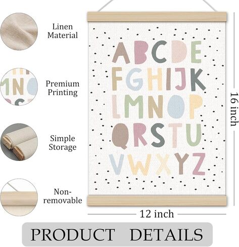 Boho Pastel Colorful Classroom Alphabet Poster Hanger Frame 12x16 Inch, Boho Classroom Decor, ABC Learning Educational Wall Art Decor for Boys Girls Room Playroom Preschool in Saudi Arabia