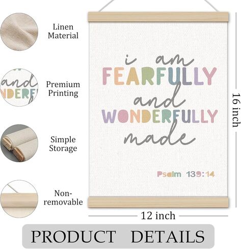 Boho Christian Girls Boys Room Decor Poster Hanger Frame 12x16 Inch, Christian Classroom Decor, Psalm 139:14 Bible Verse Wall Art Decor for Kids Boys Girls Room Bedroom Classroom Playroom in Saudi Arabia
