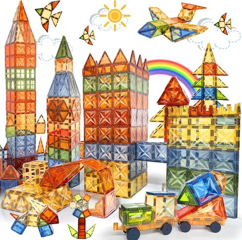 120 PCS Magnet Tiles, Brown Magnetic Blocks Building Set for Kids Age 3-5 4-8, STEM Magnet Toys 3D Kids Magnets Preschool Educational Learning Toys for Boys and Girls Ages 3 4 5 6 7 8+ Years Old in Saudi Arabia