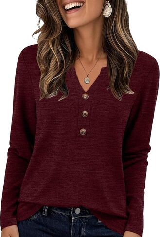 DouBCQ Women's Tops Long Sleeve V Neck Shirts Dressy Casual Blouses Trendy Basic Tunic Tees in Saudi Arabia