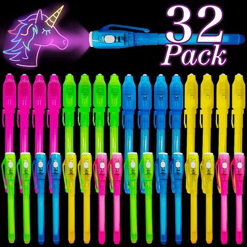 [ 2 Style ] 24 Pack Valentines Day Gifts for Kids Classroom Invisible Ink Pen with UV Black Light Secret Spy Pens Magic Disappearing Ink Markers School Supplies Kids Party Favors Boys Girls Exchange in Kuwait