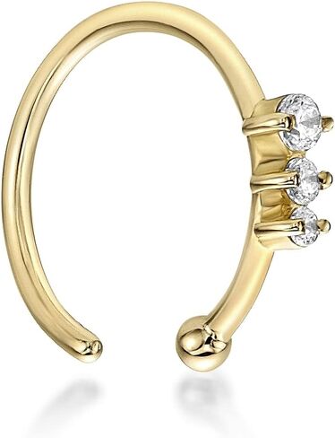 Lavari Jewelers 20 Gauge 0.025 Carat Lab Grown Diamond Nose Hoop Ring for Women - 14k Yellow or White Gold Three Stone Nose Ring - Unisex Nostril Piercing Jewelry - 20G Body Piercing for Men in Saudi Arabia