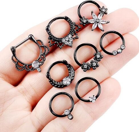 الحاجز الأنف خواتم Daith أقراط 16 جرام الفرس ثقب المجوهرات هيبوالرجينيك متعدد الألوان الجراحية الصلب للنساء الرجال in Kuwait