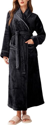 Flygo Long Robes for Women Plush Fleece Bathrobes Warm Winter Flannel Fluffy Bath Robe Sleepwear Housecoat Full Length in Saudi Arabia