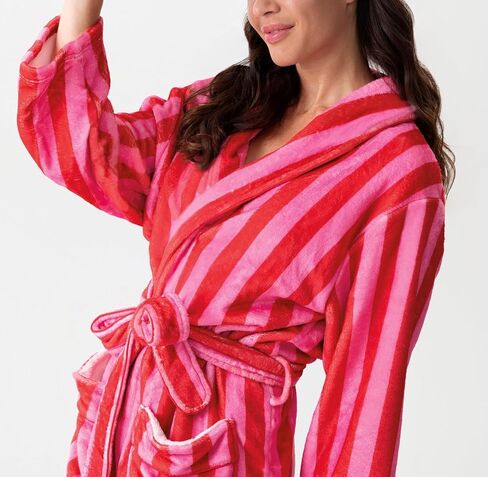 Aonoapll Women Christmas Plush Robe Holiday Graphic Long Sleeve Fuzzy Bathrobe Shawl Collar Warm Lounge Robe with Belt in Saudi Arabia