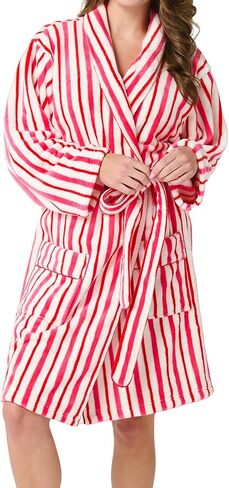 Aonoapll Women Christmas Plush Robe Holiday Graphic Long Sleeve Fuzzy Bathrobe Shawl Collar Warm Lounge Robe with Belt in Saudi Arabia