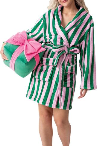 Aonoapll Women Christmas Plush Robe Holiday Graphic Long Sleeve Fuzzy Bathrobe Shawl Collar Warm Lounge Robe with Belt in Saudi Arabia