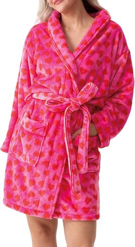 Aonoapll Women Christmas Plush Robe Holiday Graphic Long Sleeve Fuzzy Bathrobe Shawl Collar Warm Lounge Robe with Belt in Saudi Arabia