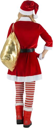 9 Pcs Mrs Claus Costume Velvet Dress Hat Gloves Santa Sack Belt Socks Inflatable Cane Christmas Party Outfit in Saudi Arabia