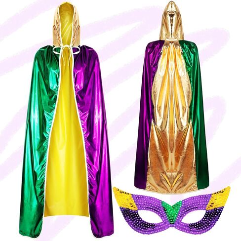 عباءة تنكرية بطول كامل من Syhood Mardi Gras مع قناع للوجه مجموعة قناع تنكر لامع لمستلزمات حفلات Mardi Gras in Saudi Arabia