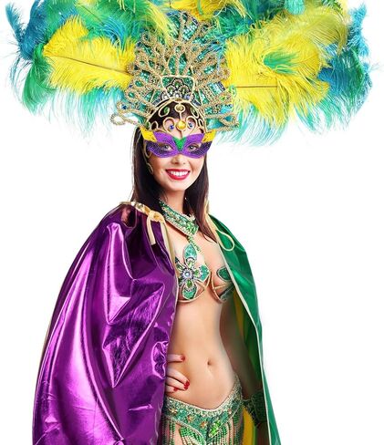 عباءة تنكرية بطول كامل من Syhood Mardi Gras مع قناع للوجه مجموعة قناع تنكر لامع لمستلزمات حفلات Mardi Gras in Saudi Arabia